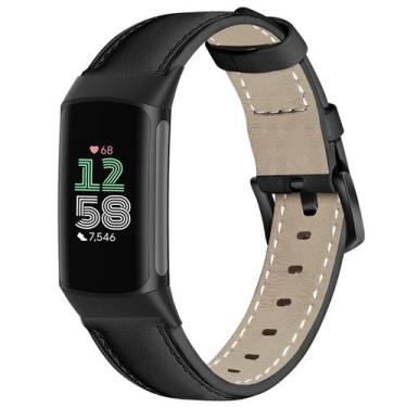 Imagem de Pulseira de relógio Farluya Leather para Fitbit Charge 6/5 preta