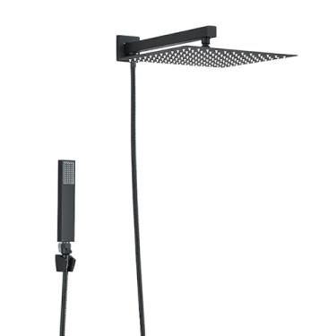 Imagem de Kit Ducha Chuveiro De Banheiro 30cm Inox Quadrada Com Ducha Manual+1,5m Mangueira Preto/Cromado (Black 30cm)