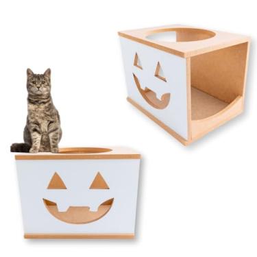 Imagem de Nicho Para Gatos REFORÇADO Halloween em MDF 15mm com Carpete Antiderrapante Casinha de Gato Toca Montado (Branco)