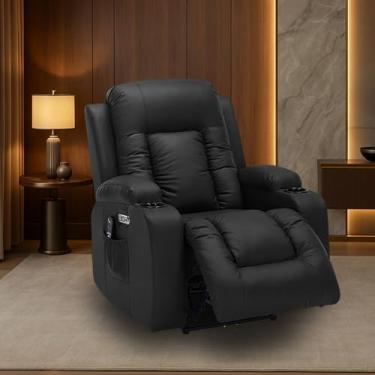 Imagem de Poltrona do Papai Elétrica Reclinável Austin com Massagem Aquecimento entrada USB/USB-C PU Preto G94 - Gran Belo