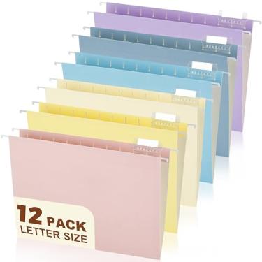 Imagem de Zzrywuty Pastas de arquivo suspensas, pacote com 12 pastas de arquivo tamanho carta com abas cortadas em 1/5, pastas de arquivo coloridas, organizador de escritório para arquivo, arquivos volumosos e