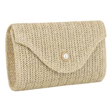 Imagem de Bolsa Pequena Palha Sintética Alça Dourada Removível Festa - Alwy