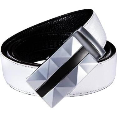 Imagem de Cintos Masculinos, Moda Vintage Cintos Masculinos Branco Couro Genuíno Prata Fivelas Automáticas Catraca Para Homens Vestido Jes Terno Festa De Casamento, A, Length 120cm