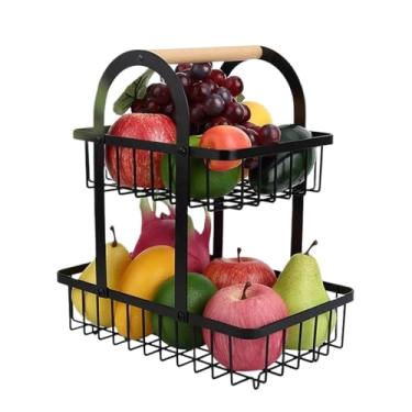 Imagem de Cesta de frutas com 2 camadas, cesta de frutas, recipientes de bancada, cesta de frutas e legumes, organizador de cozinha para pão, lanches, vegetais, cesta