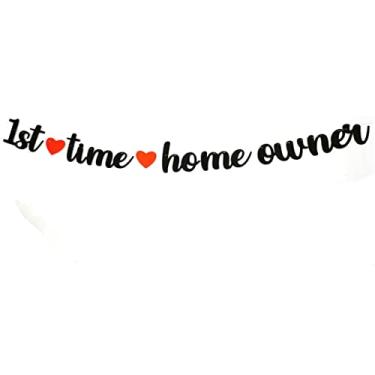 Imagem de 1st Time Homeowner Banner Pano de Fundo Decoração Preto Glitter Tema Festa de inauguração Cornija Lareira Decorações Suprimentos Pré-amarrado (Preto)