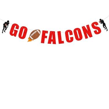 Imagem de Banner Pre Strung Go Falcons - decoração de festa dos falcons, festa do time de futebol, celebração do dia do jogo de futebol, decoração de festa, banner vermelho com glitter
