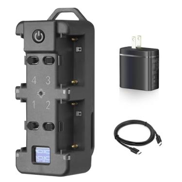 Imagem de WELLMAKING 4 compartimentos para bateria Sony NP-F carregador inteligente rápido com tela LCD, plugue PD 65W, luz indicadora de carregamento e cabo USB-C compatível com baterias NP-F550 F570 F750 F770