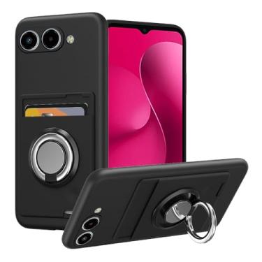 Imagem de Kaotengwo Capa para celular T-Mobile Revvl8 com suporte para cartão e anel de suporte para capa T-Mobile Revvl8 - preta