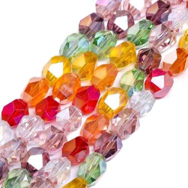 Imagem de Songxi 40 contas de vidro em forma de bala multifacetadas de cor arco-íris AB para fabricação de joias, contas de cristal feitas à mão de 9 x 7 mm para pulseira, colar, chaveiro, espaçador solto para