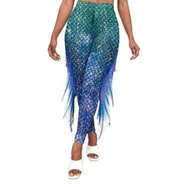 Imagem de Leggings coloridas, cosplayer Mermaid Yoga Print, femininas, tamanho g