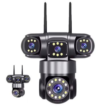 Imagem de Camera de Segurança 4 Lentes HD WiFi PTZ App Grava Voz 360 Graus Microfone Audio Sensor Presença Vigilancia Proteçao