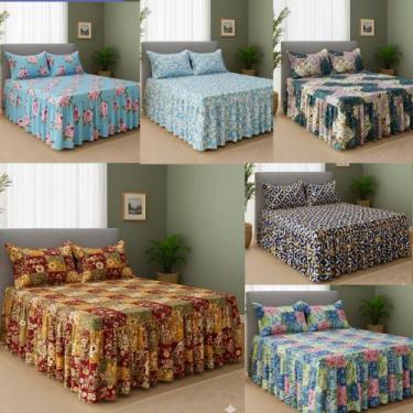 Imagem de COLCHA BABADO 3 PÇS CASAL PADRÃO 2,40 m x 2,30 COM 2 FRONHAS ESTAMPAS 