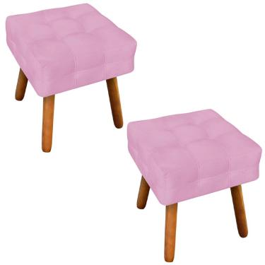 Imagem de Kit 2 Puffs Decorativos Pés Palito Karen Suede Rosa - Gran Belo