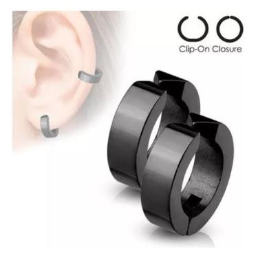 Imagem de Par De Brincos Masculino Pressão Argola Aço Inox Preto - Outlet Boxe
