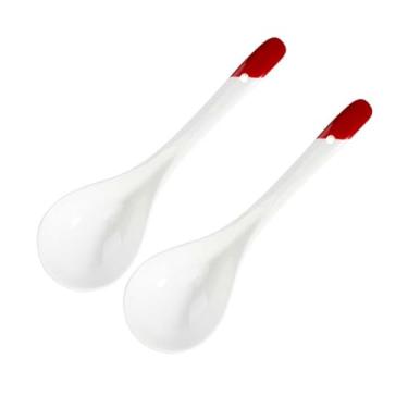 Imagem de Colheres de sopa Colher de sopa de cerâmica branca, 2 peças, concha grande da china, colheres de porcelana profunda pesada, talheres, colheres de sopa asiáticas