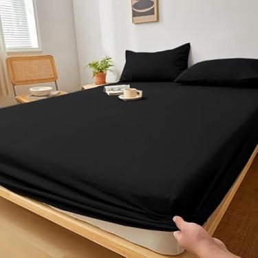 Imagem de Jogo de Lençol Antiácaro e Anti-Pilling com Elástico - Roupa de Cama Casal, Queen e King, Toque Macio e Confortável(PRETO,KING 3 PEÇAS)