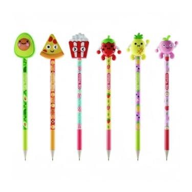 Imagem de Kit com 4 Lápis HB CiS Fantasia com Borracha Lanchinhos Colorido Conjunto Escrever Material Escolar