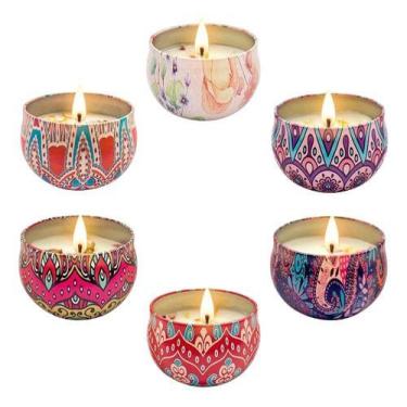 Imagem de kit 2 Super Velas Grande Perfumadas Lata Mandala Cera De Coco 125g - S