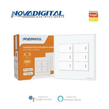 Imagem de Interruptor Inteligente Zigbee Novadigital 4x4 6 Teclas Físicas Alexa Google Tuya BRANCO NFZB-6-W