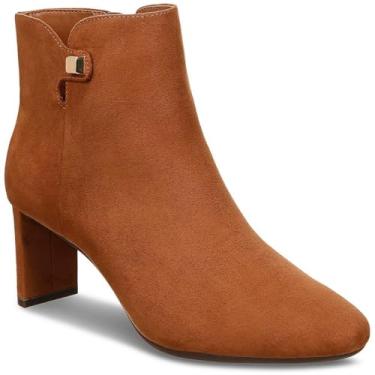 Imagem de Alfani Bota feminina PAAM com zíper e bico redondo, Cognac Micro, 38
