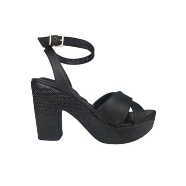 Imagem de Sandália Plataforma Piura Preto e Jeans Salto Alto Meia Pata (Preto, BR, Adulto, Numérico, 39)