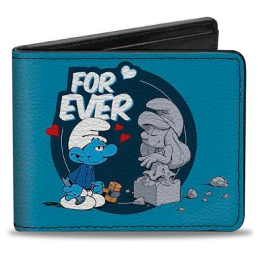 Imagem de Buckle-Down Carteira The Smurfs, dobrável, Sculptor Smurf Forever True Love Pose e Logo Blues, couro vegano