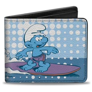 Imagem de Buckle-Down Carteira The Smurfs, Bifold, The Smurfs Surfer Smurf Pose Blues Branca, Couro Vegano