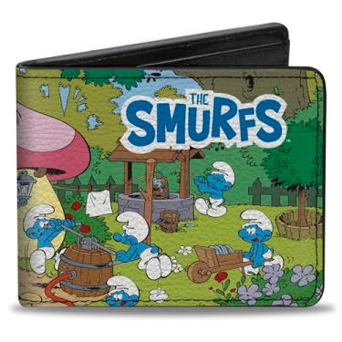 Imagem de Buckle-Down Carteira The Smurfs, Bifold, The Smurfs Village Group Scene e logotipo do título, couro vegano