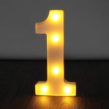 Imagem de Letreiro de luzes de letreiro, letreiro de LED com letras grandes com 26 alfabetos e 10 números para decoração de festa, decoração suspensa para festa em casa, casamento, aniversário, número 1