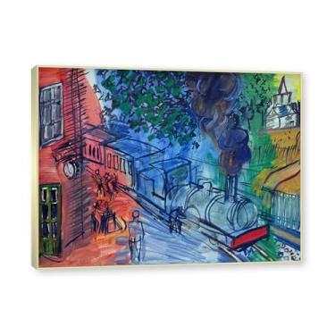 Imagem de Moldura de champanhe. Impressões Raoul Dufy, (trem na estação), pôster de viagem vintage, arte impressionista, imagem de arte de parede em tela para decoração de casa. 40 x 50 cm-15,8 x 19,7 pol