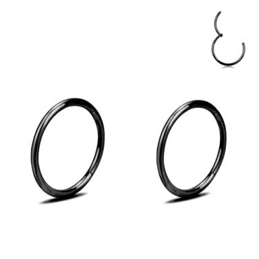 Imagem de Argola hipoalergênica 16G preta para mulheres e homens, anéis de aço cirúrgico 316L para cartilagem de hélice, narina, septo, lábio, joia de diâmetro de 6 mm, 8 mm, 10 mm, 6mm, Aço inoxidável, Sem