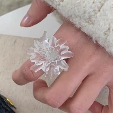 Imagem de Anéis de flores grandes de resina transparente exagerada com abertura ajustável para mulheres, nicho, exclusivo, personalizado, requintado, moderno, versátil