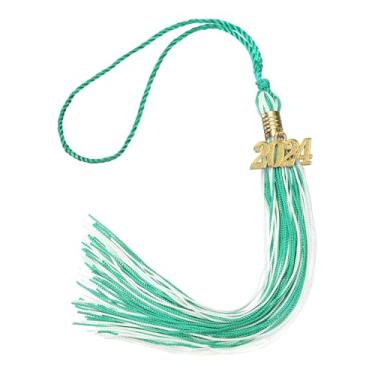 Imagem de Borla de formatura 2024, borla de boné de formatura de duas cores com pingente de ouro de 2024 anos para bricolage, lembrança de cerimônias de pós-graduação, decoração de chapéu de formatura, verde e