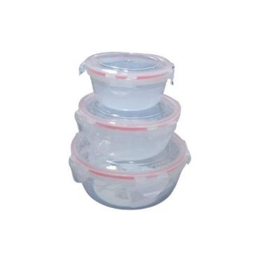 Imagem de Jogo 3 Potes Hermético Redondo Com Tampa 320Ml/580Ml/1000Ml