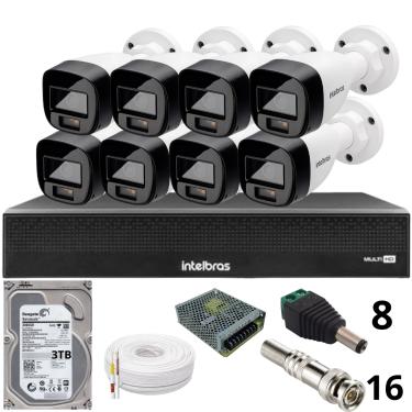 Imagem de Kit 8 Câmeras Intelbras 1220b Full Color  Dvr Mhdx 1016-c Intelbras Com Detecção De Movimentos Hd 3tb