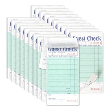 Imagem de FMP Brands Livros de verificação de convidados para servidores, blocos de notas de servidor, pacote com 10 (500 folhas), verde com recibo de convidado, blocos de verificação de convidados, blocos de