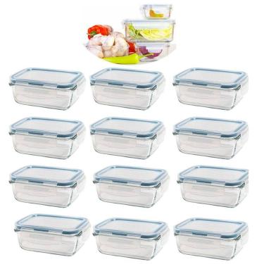 Imagem de Kit 12 Potes De Vidro Hermético Com Trava E Vedação 840 Ml