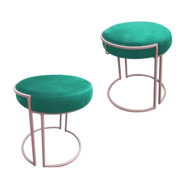 Imagem de Puff Redondo Base Industrial Rosê Kit 2 Love Suede Cor Verde Turquesa
