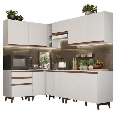 Imagem de Cozinha Completa de Canto com Armário e Balcão Branco Reims