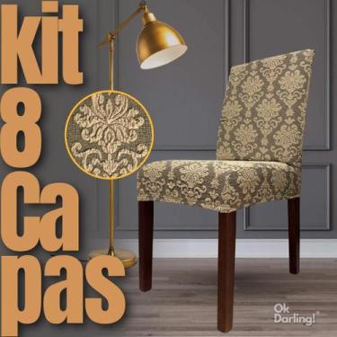 Imagem de Kit 8 Capa de Cadeira Linha Premium Imperial Romana - Marrom/Areia - O