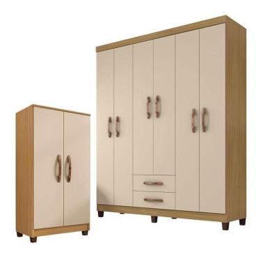 Imagem de Guarda Roupa Casal Módena Com Armário Multiuso Recife Carvalho Americano Off White – Incorplac