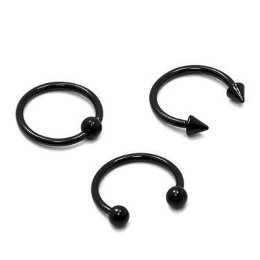Imagem de Kit 3 Piercing Ferradura, Ferradura Spike e Captive 1.2mm em Aço Cirúr