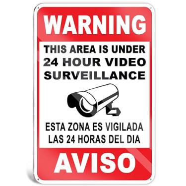 Imagem de Sinal de vigilância por vídeo – 20 x 30 cm de alumínio 24 horas sinal de vigilância sinal de câmera de segurança sinal sem invasão sinal Smile Your on Camera Signs