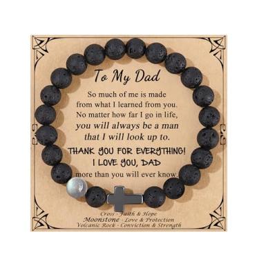 Imagem de Pulseiras inspiradoras de aniversário e Natal Dia dos Namorados para ele, filho, neto, pedra da lua, pedra da lua, pedra vulcânica, Stretchable(7.3''-9''), Pedra, Sem Pedra Preciosa