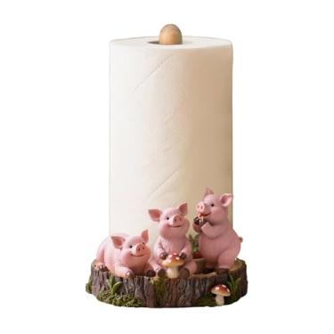 Imagem de WAIT FLY Suporte de papel toalha de porcos e cogumelos rosa suporte de rolo de resina para cozinha, bancada, restaurante, café