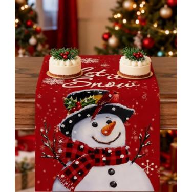 Imagem de Caminho de mesa Merry Christmas, 33 x 108 cm, árvores de Natal, flocos de neve, 1 peça