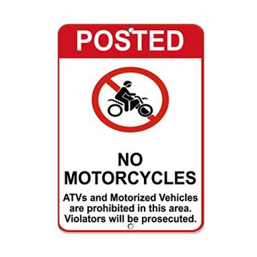 Imagem de Placa de metal vertical de alumínio, vários tamanhos, sem motocicletas, quadriciclos e veículos motorizados são máquinas proibidas com borda à prova de intempéries rua 30 x 45 cm