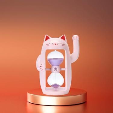 Imagem de Lucky Cat Temporizador de Areia Bonito Ampulheta Maneki-Neko Sandglass Timer reloj de Arena 15 min Relógio de Areia para Jogos de Escova de Dentes Sala de Aula Casa Escritório Cozinhar Mesa (Rosa + 15