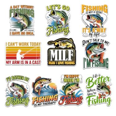 Imagem de Pacote de 10 adesivos engraçados de pesca – Adesivos de vinil à prova d'água com robalo, iscas e citações – Perfeito para caixas de equipamento, garrafas de água, refrigeradores, caminhões e presentes