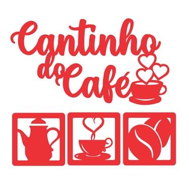 Imagem de PLACA CANTINHO DO CAFÉ 4 PEÇAS 30CM MDF VERMELHO ALTO RELEVO DECORAÇÃO.